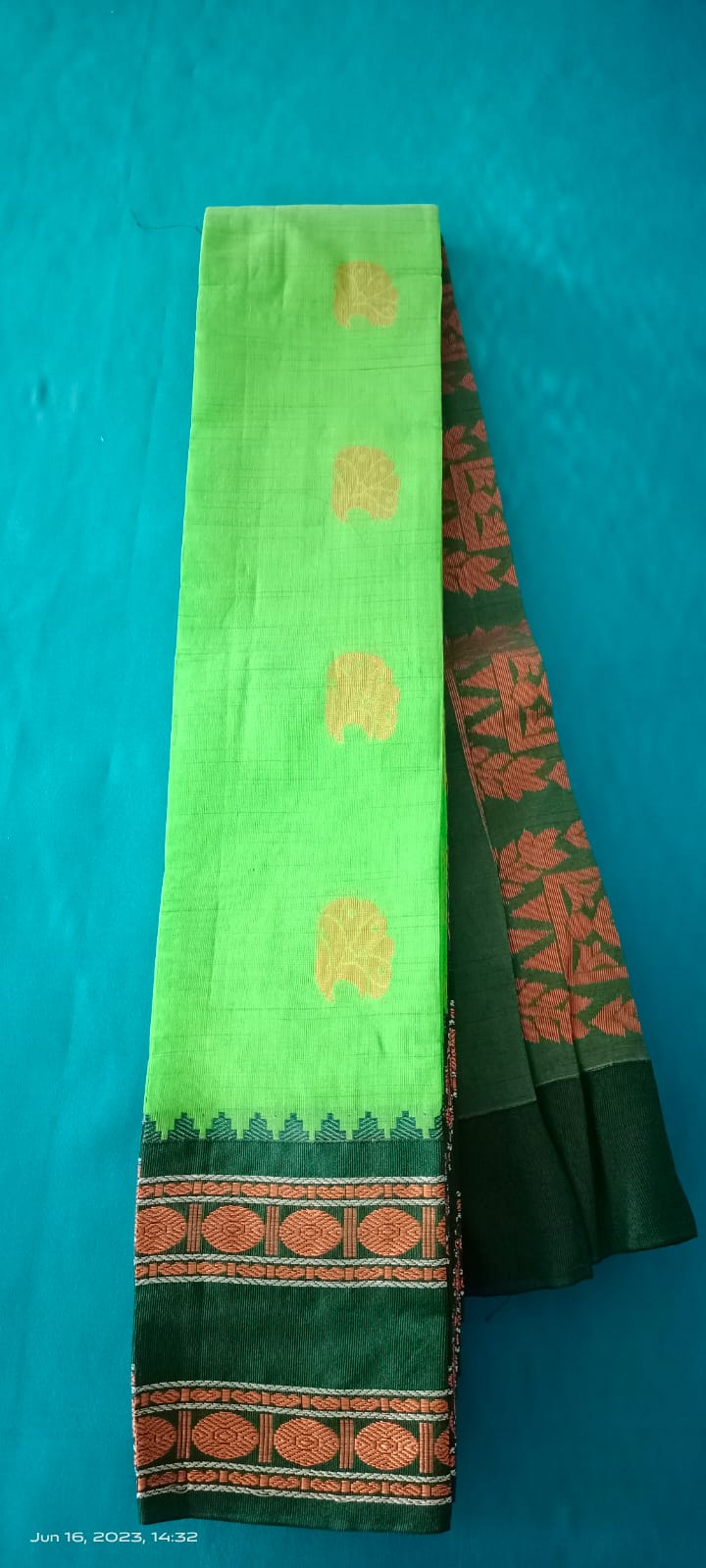 Silk cotton saree green color
