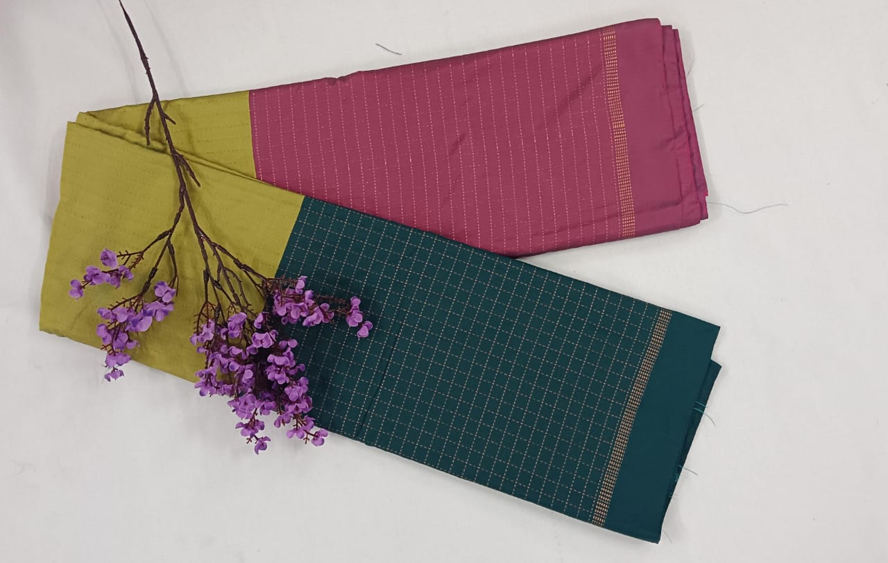 NSTR1022-NSTR1023-Noil silk checked border saree Light green and light brown