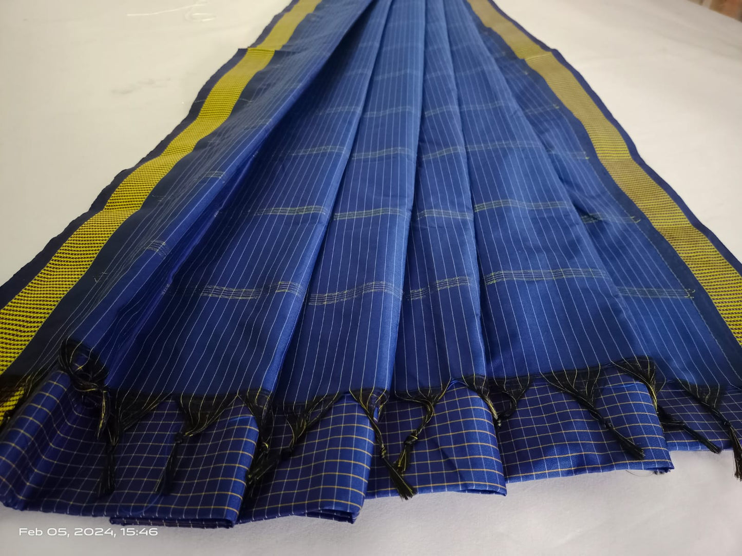 NVSSCB006-Blue Checked Border Soft Silk Saree