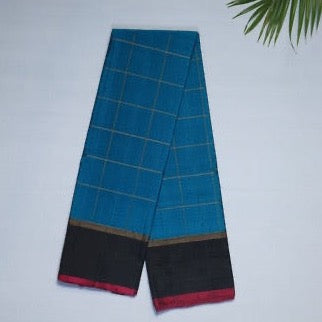 NVDHSS06-Sky Blue and Black Dobby Handloom Silk Saree