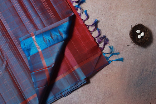 NVDHSS04-Redish Pink Dobby Handloom Silk Saree