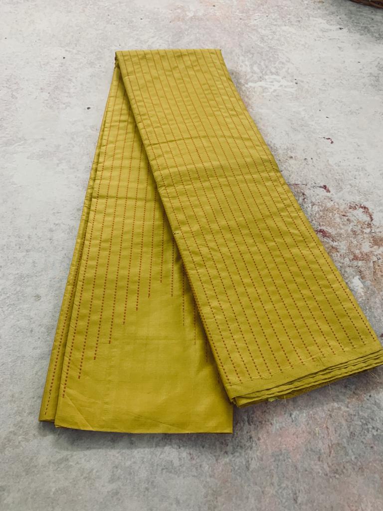 Noil Silk Temple Border Saree mustard yellow color