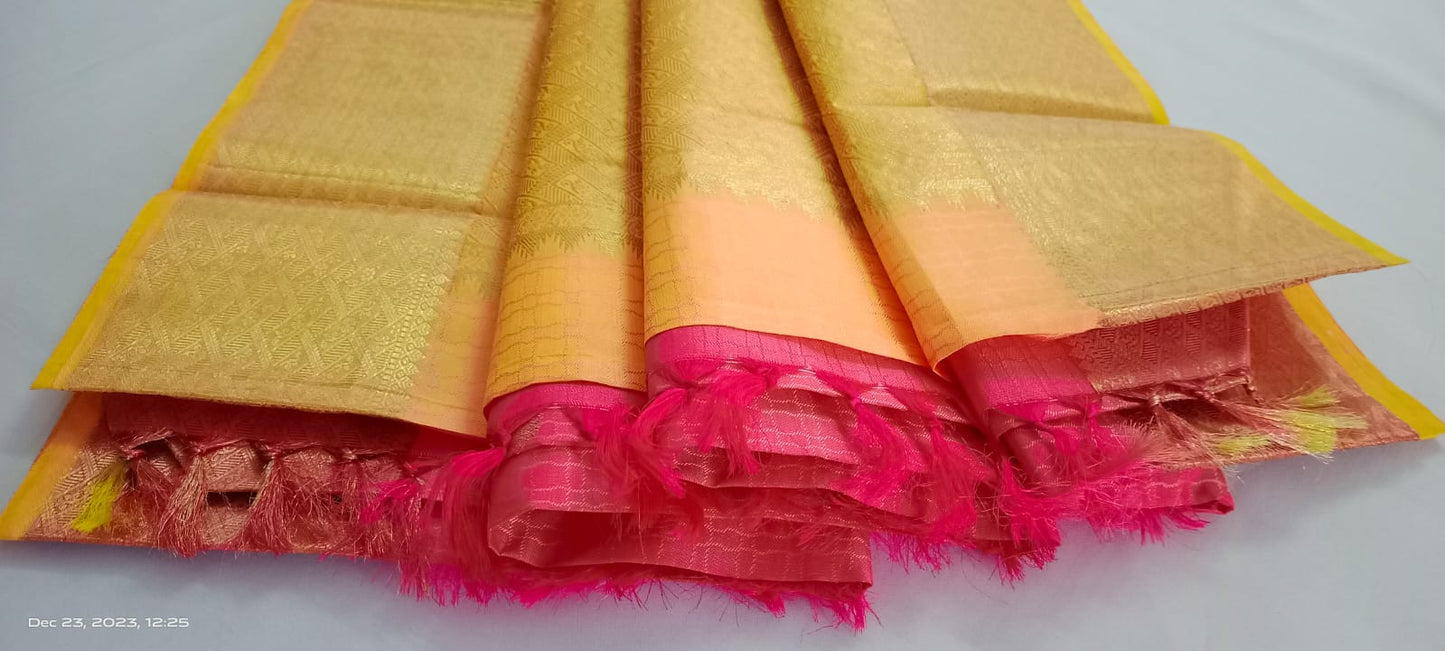 NVBSR001 Rose colour and lemon yellow colour saree
