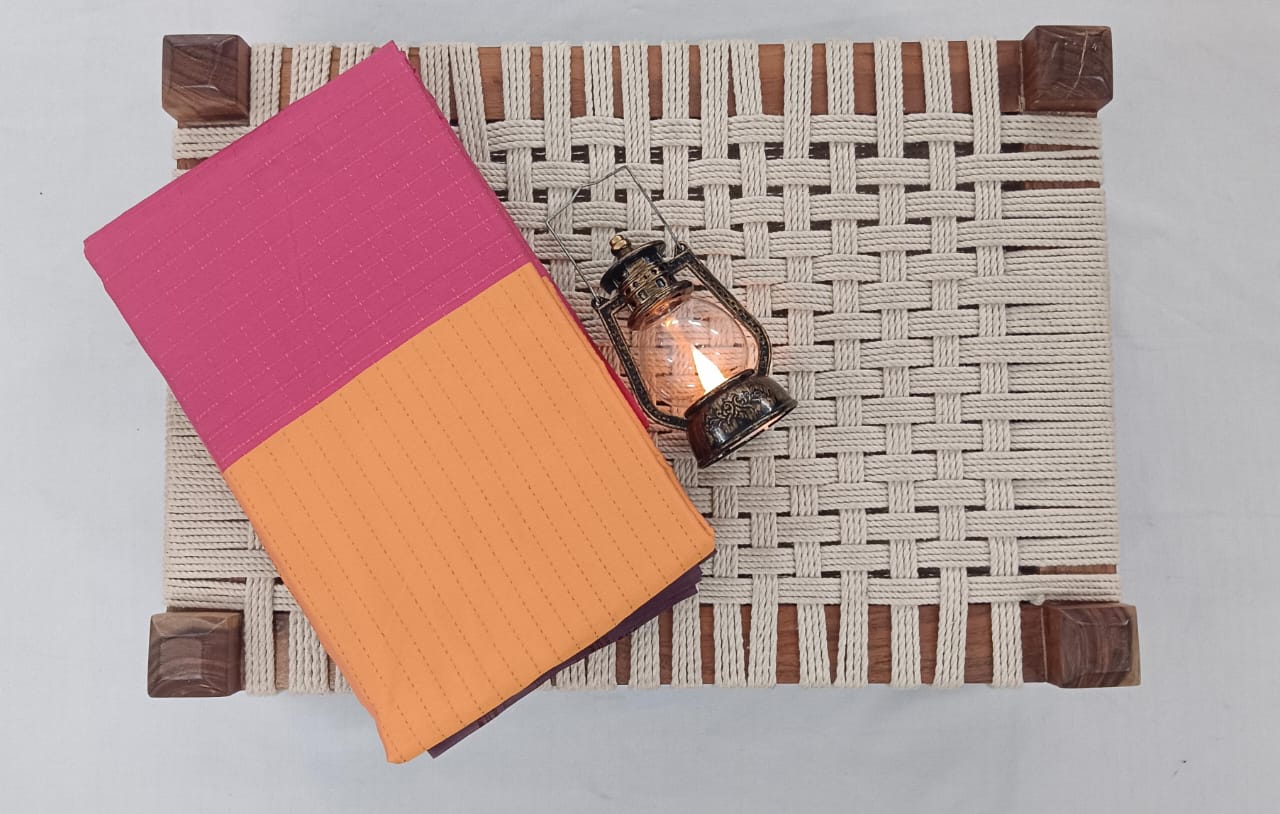 NSTR1012-NSTR1014-Noil silk checked border Yellow and pink