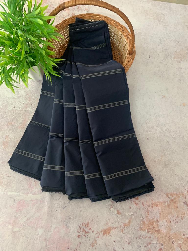Noil Silk line saree - navy blue