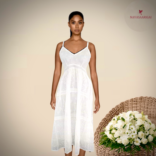 Pure Comfort: Ankle-Length Pure Cotton White Dress-NV91533/E