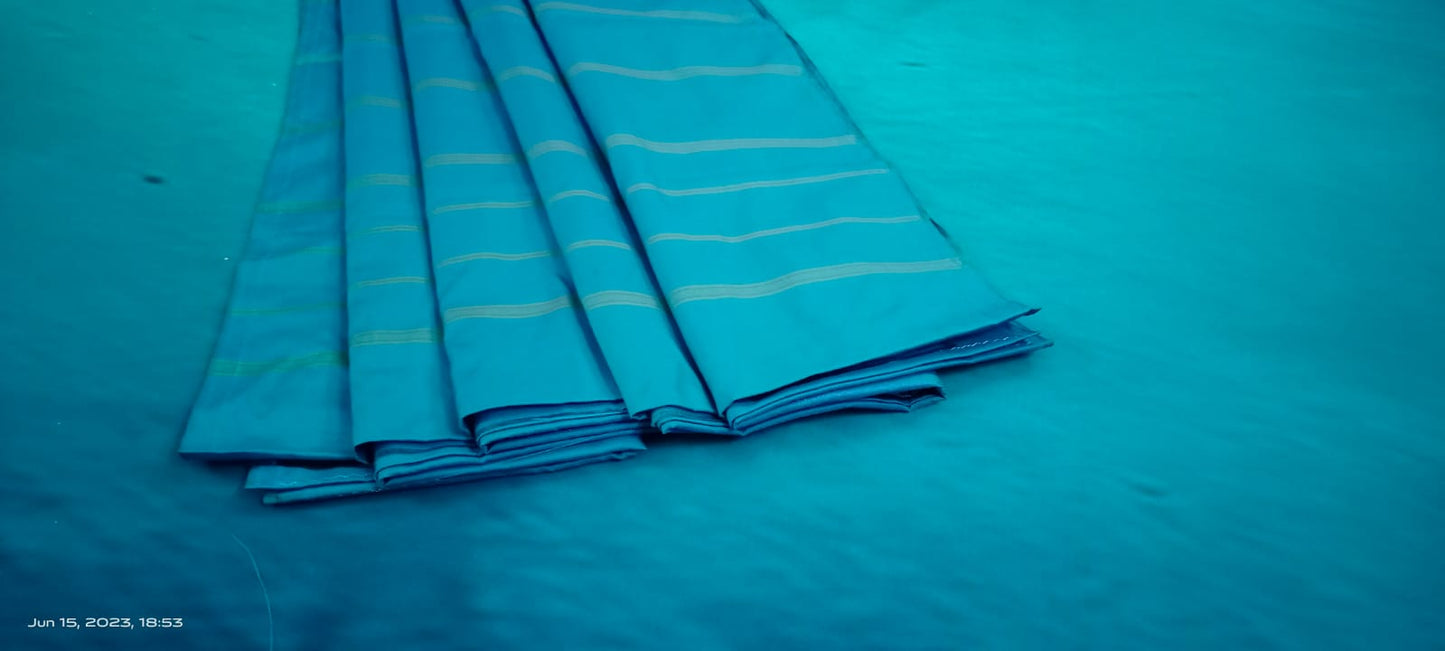 Noil Silk Line Sarees - Sky Blue