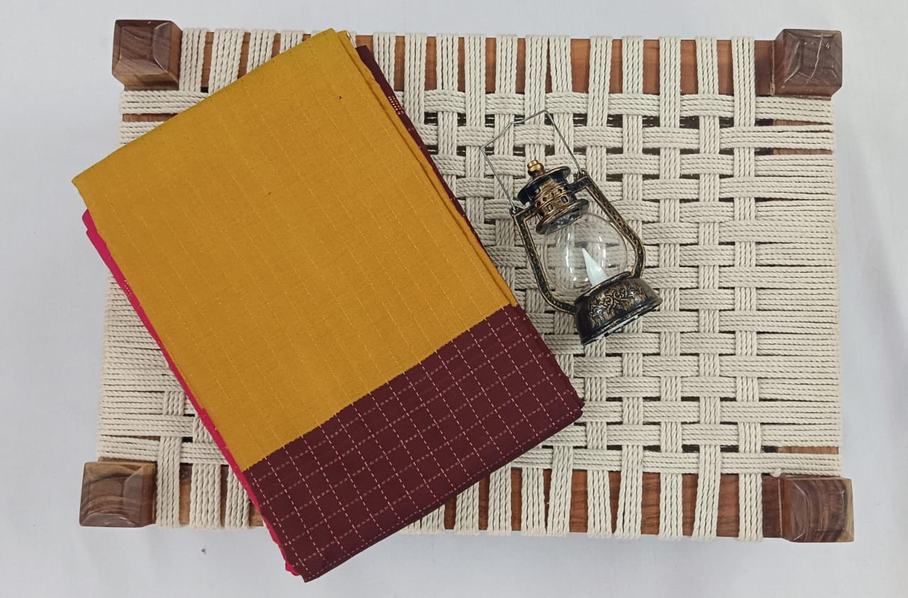 NSTR001-NSTR002-Noil silk checked border saree pink and brown