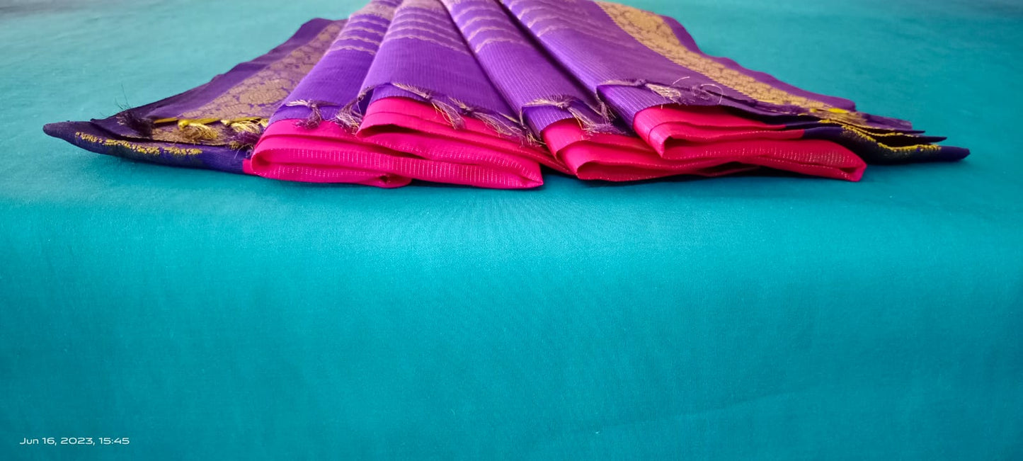 Kanij Silk Cotton Saree pink color