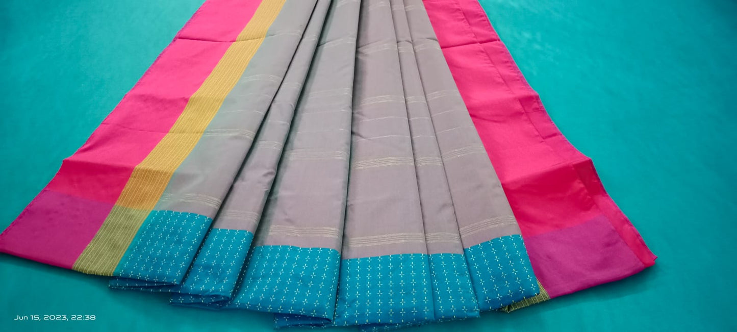 Noil Silk Plus Saree Aqua Blue
