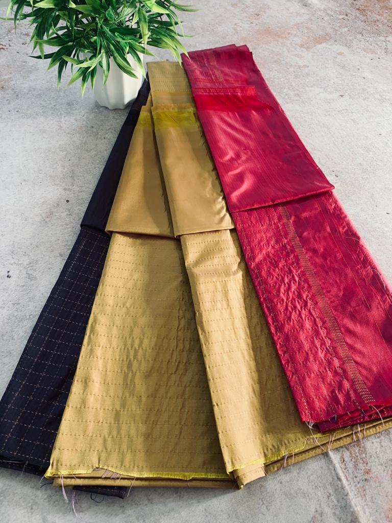 Noil Silk Checked Border sarees grey and pink color