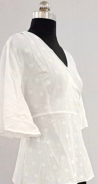Classic Comfort: White Full Sleeve Pure Cotton Crop Top- NV92367/F001-004