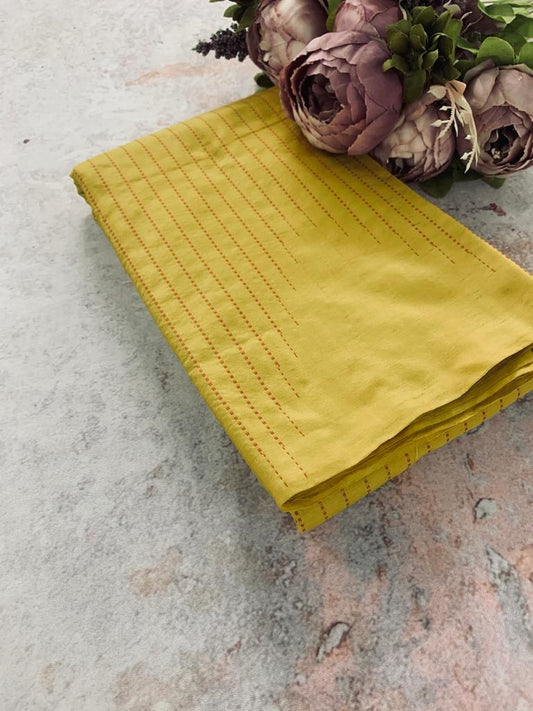 Noil Silk Temple Border Saree mustard yellow color