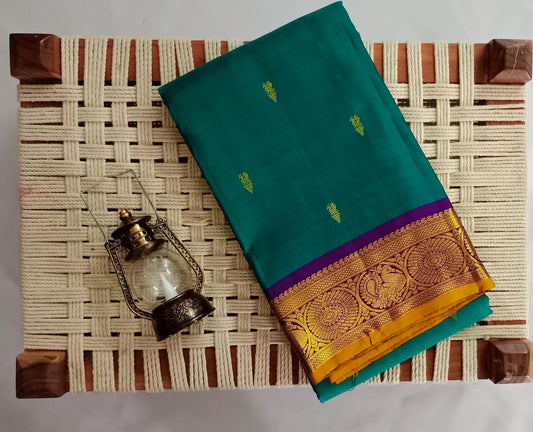 NVBS007-Green and violet colour border bridal saree