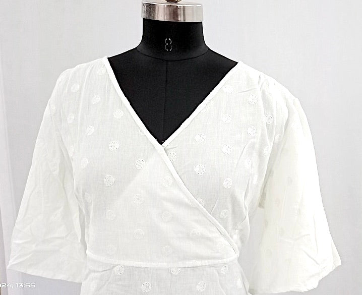 Classic Comfort: White Full Sleeve Pure Cotton Crop Top- NV92367/F001-004