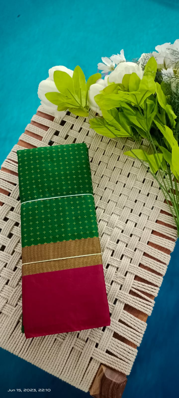 Noil Silk Plus Saree ligrt green color