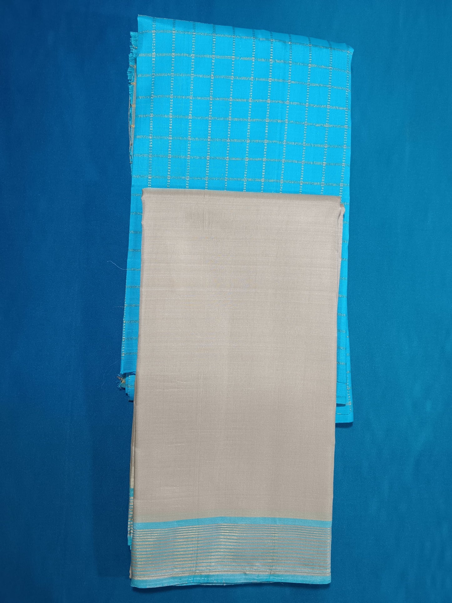 NVHSVSB001 -Sky Blue Handloom Silk Veshti And NVHSSSB001-Sky Blue Handloom Silk Shirt 2.5 meters