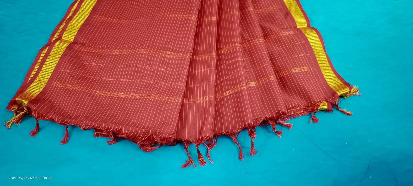 Soft Silk Checked Border - Red  Sarees
