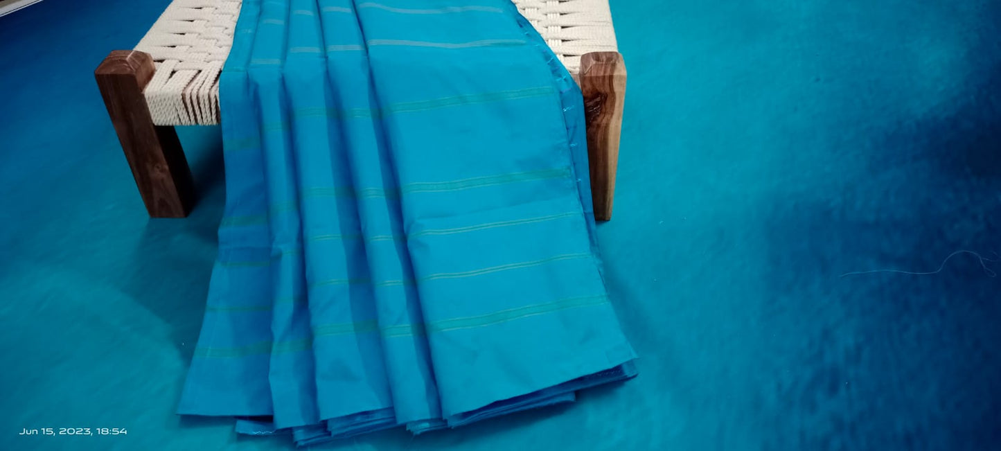 Noil Silk Line Sarees - Sky Blue