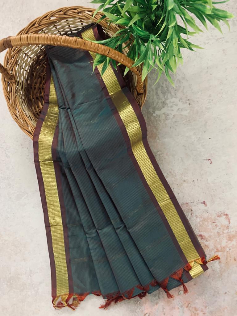 Soft Silk Checked Border - brown Sarees