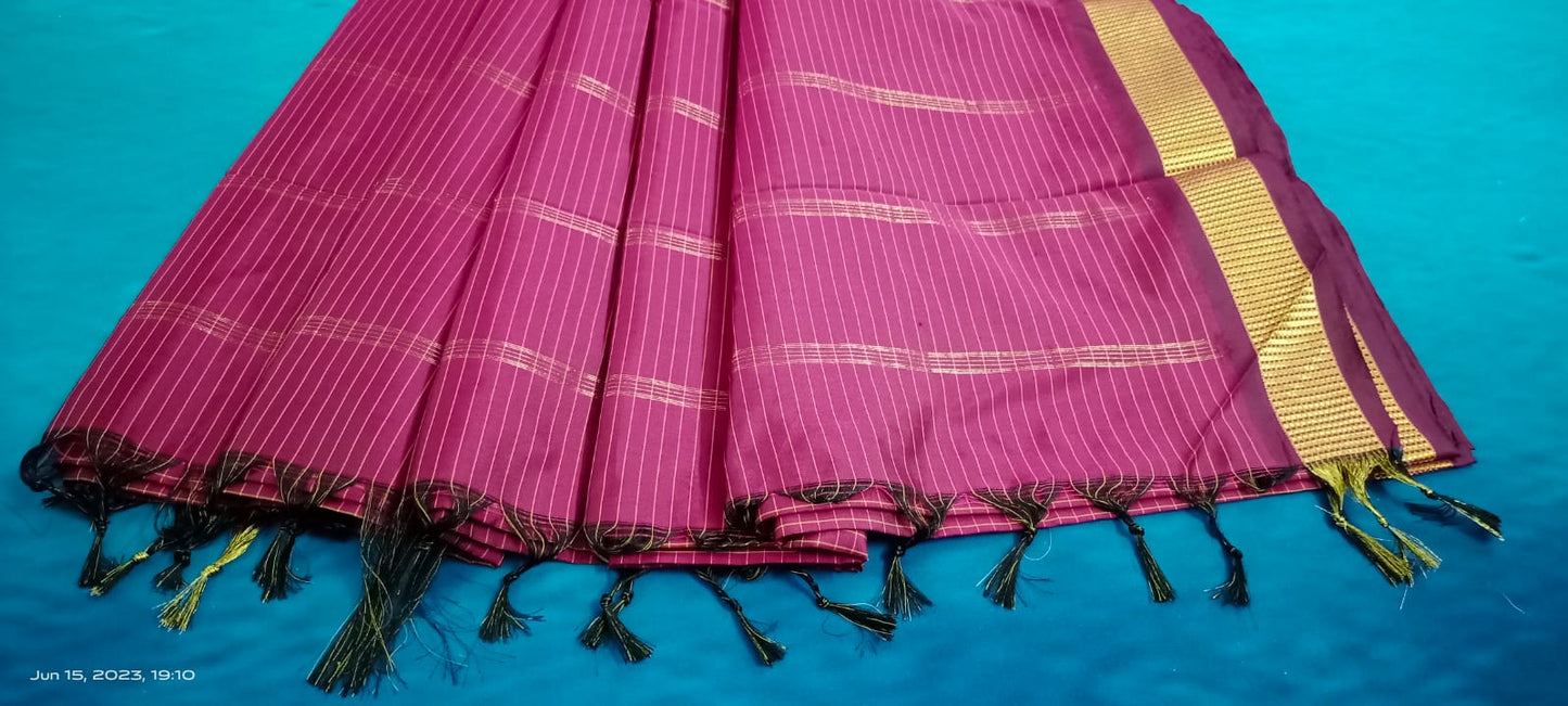 Soft Silk Checked Border  - Dark red Sarees