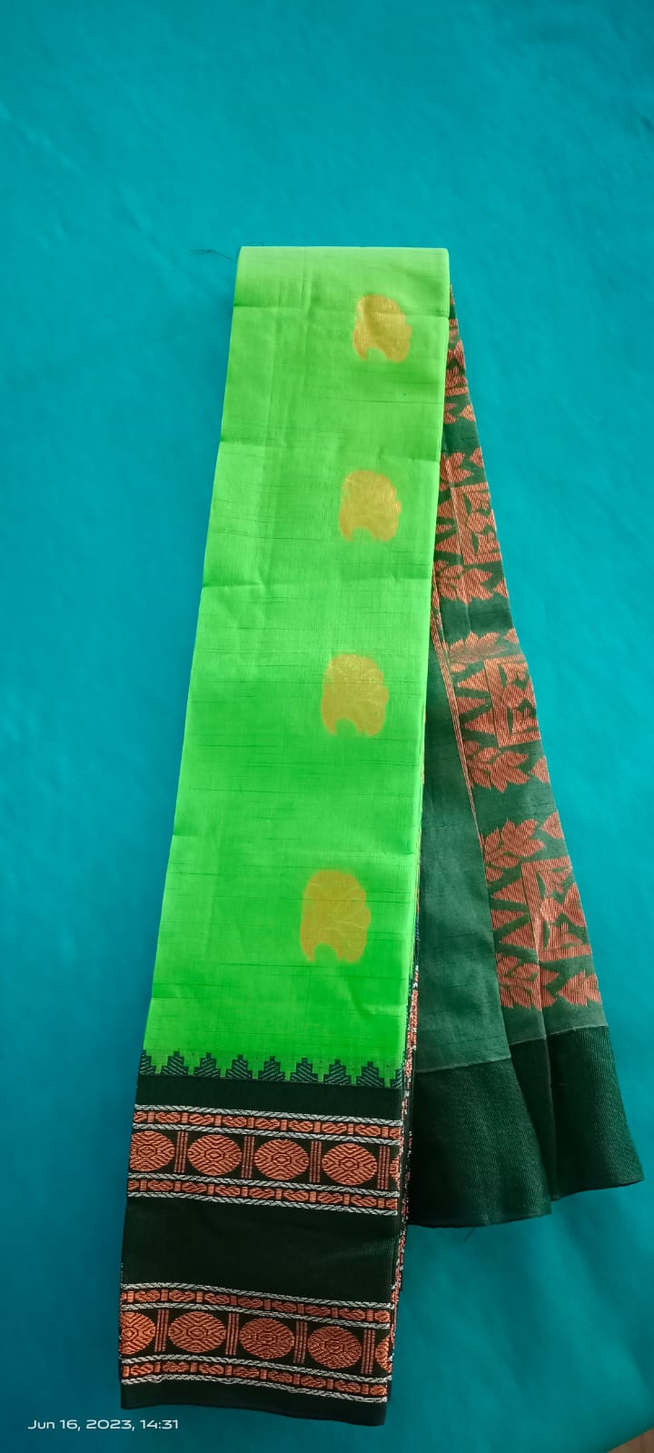 Silk cotton saree green color