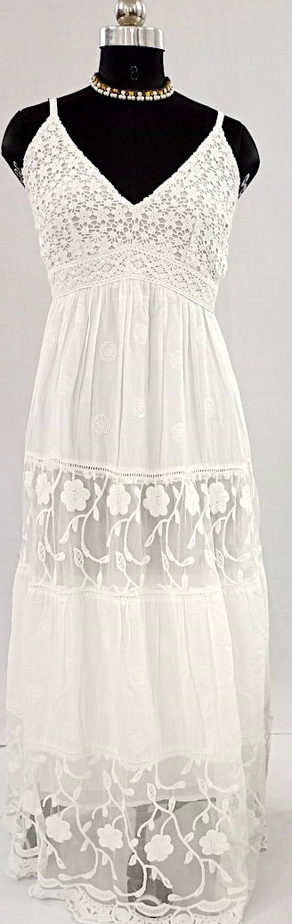 Allure in White: Deep Neck Pure Cotton Dress-NV92219/H001-003