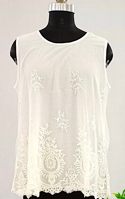 Effortless Chic: White Sleeveless Pure Cotton Crop Top-NV1147001-004