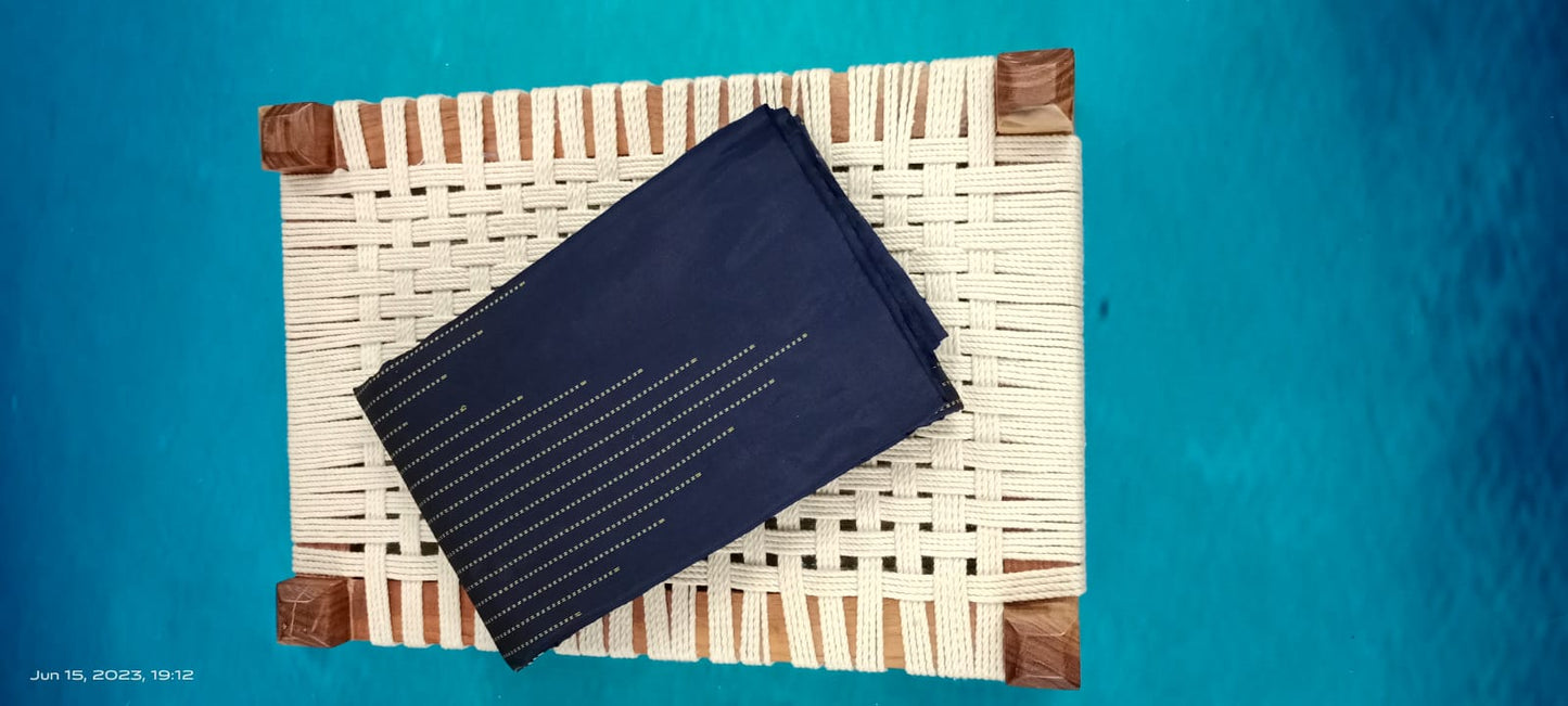 Noil Silk Temple Border Saree navy blue color