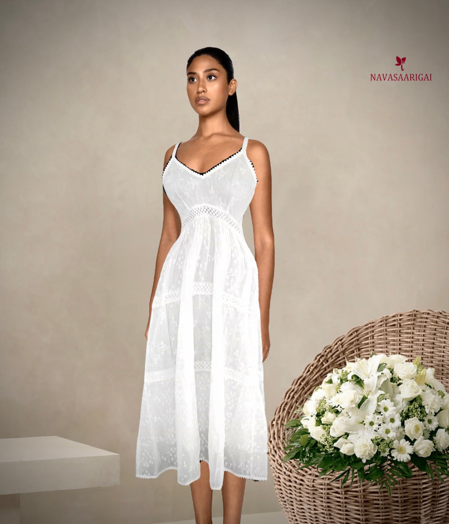 Pure Comfort: Ankle-Length Pure Cotton White Dress-NV91533/E