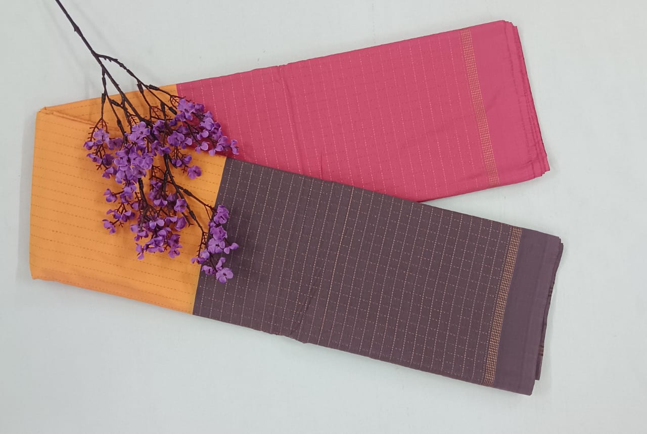NSTR1012-NSTR1014-Noil silk checked border Yellow and pink