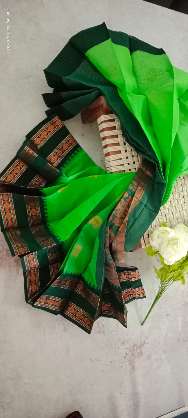Silk cotton saree green color