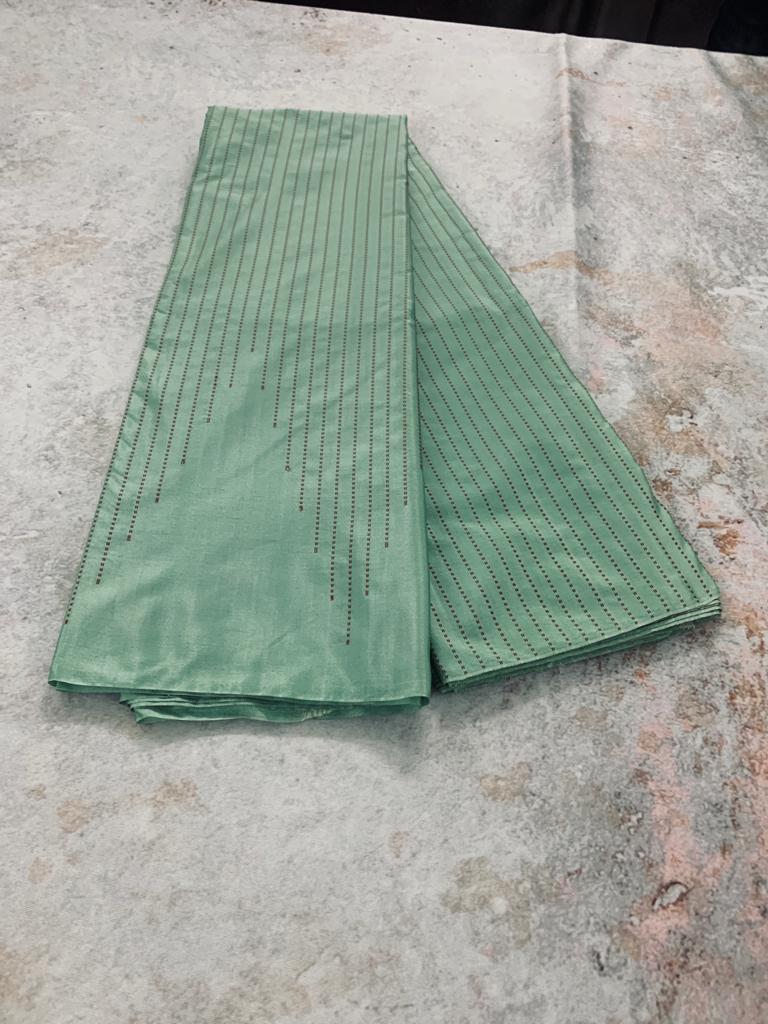 Noil Silk Temple Border Saree light bluish green color