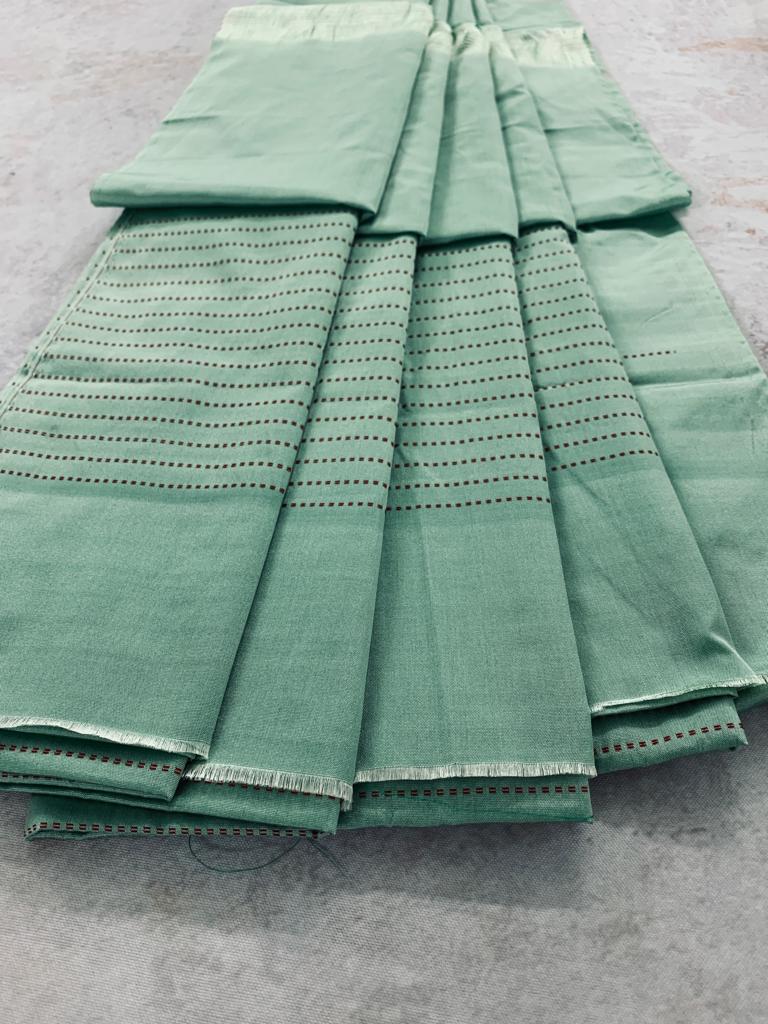 Noil Silk Temple Border Saree light bluish green color