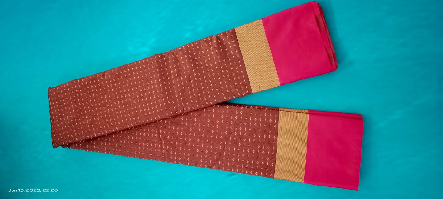 Noil Silk Plus Saree Dark Brown