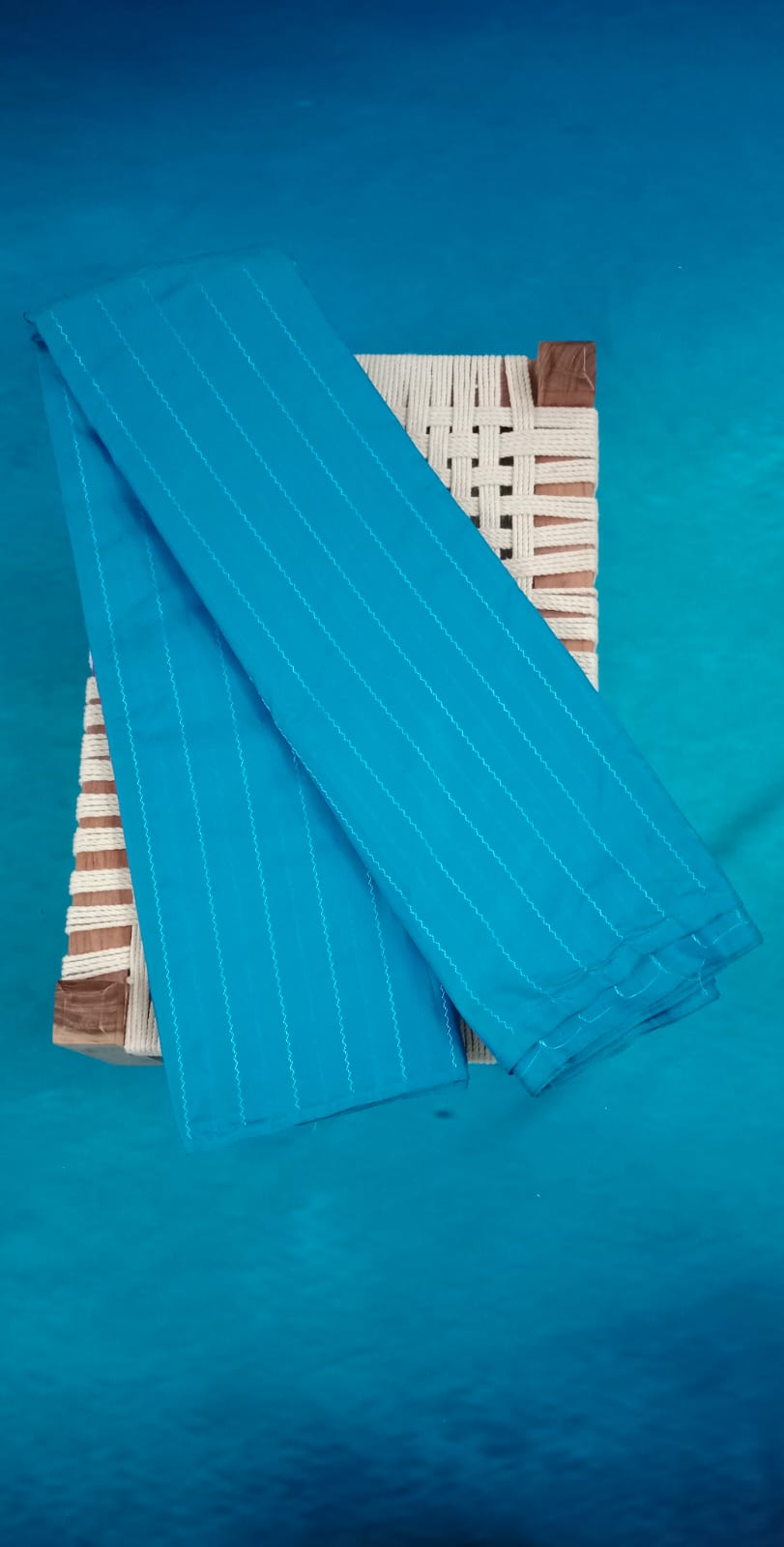 Noil Silk Line Sarees - Sky Blue