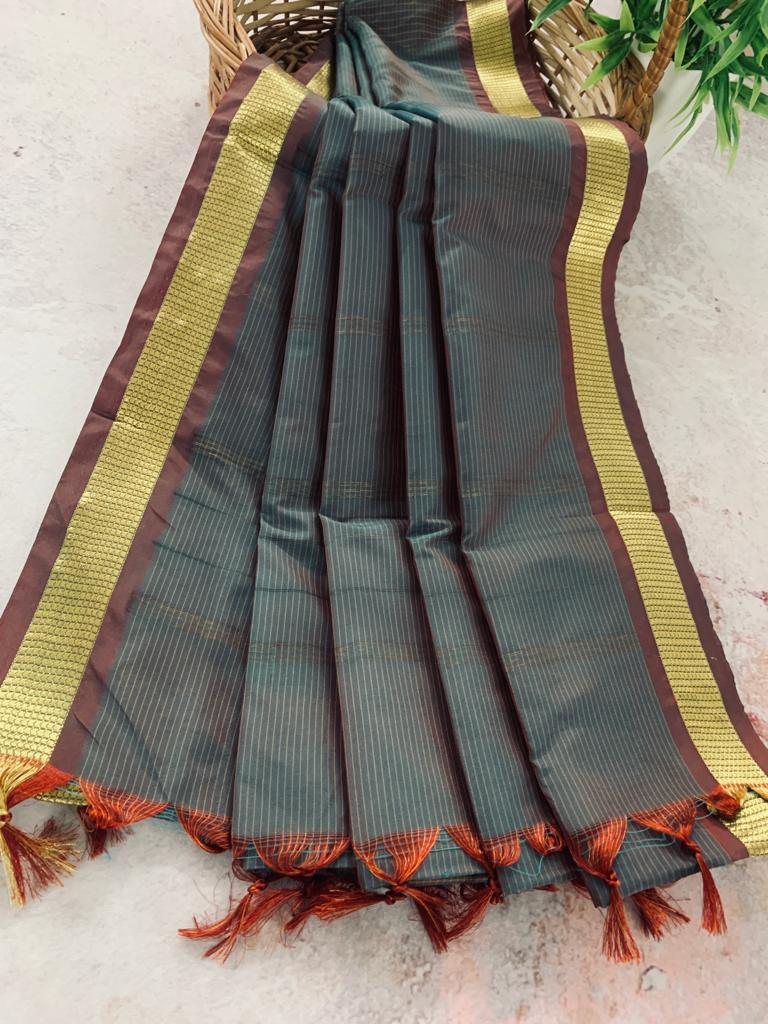 Soft Silk Checked Border - brown Sarees