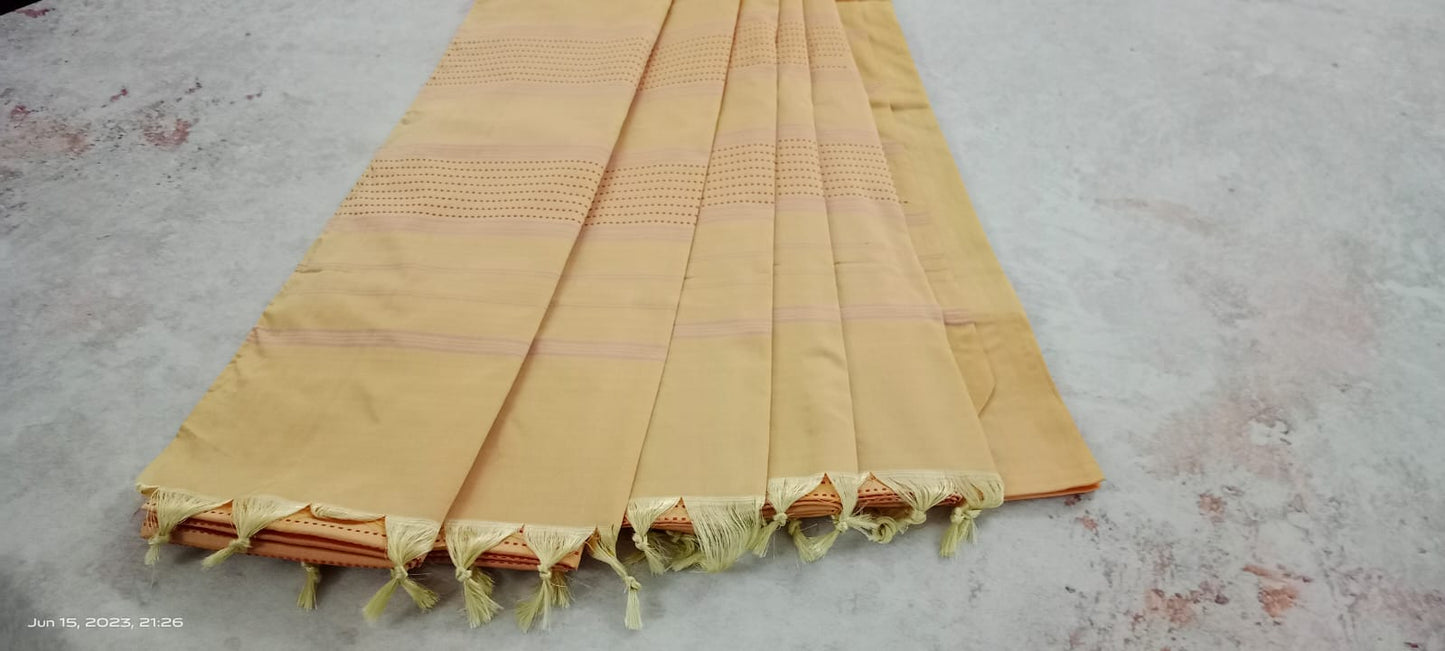 Noil Silk Temple Border Saree sandel color
