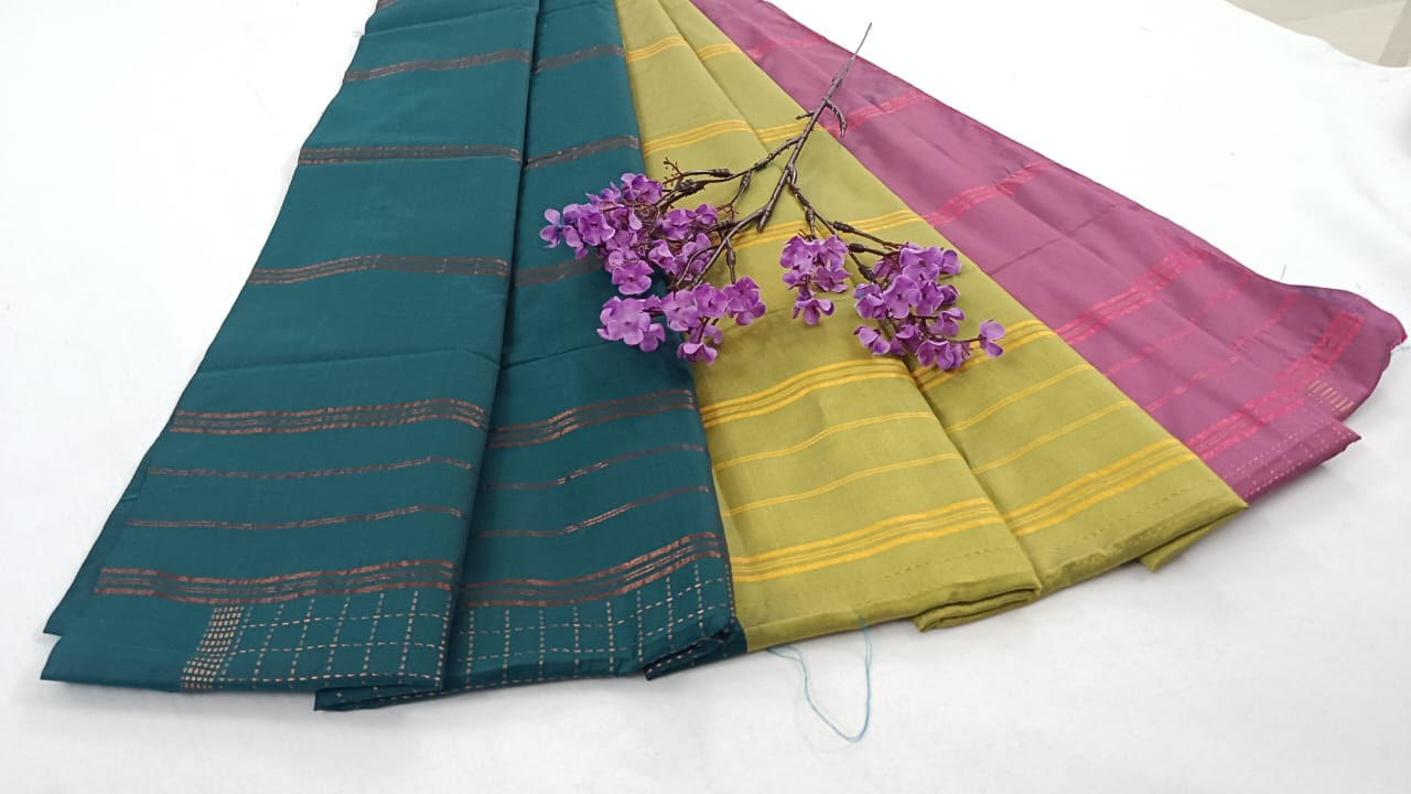 NSTR1022-NSTR1023-Noil silk checked border saree Light green and light brown