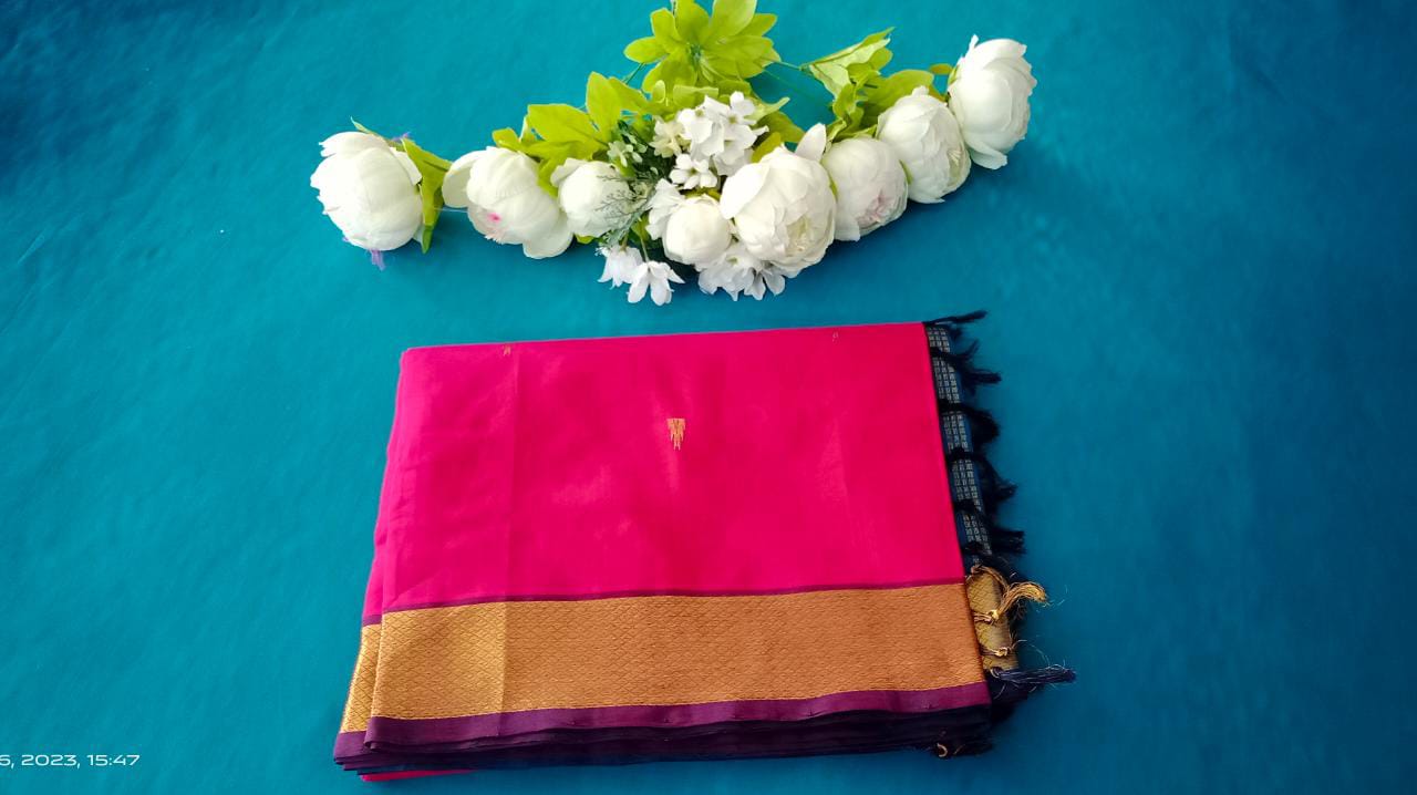 Kanji Silk Cotton Saree Redish pink colour