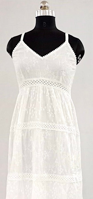 Pure Comfort: Ankle-Length Pure Cotton White Dress-NV91533/E