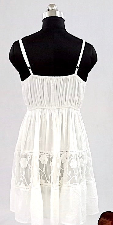 Elegance in White: Sleeveless Pure Cotton Short Dress-NV92219/I001-003