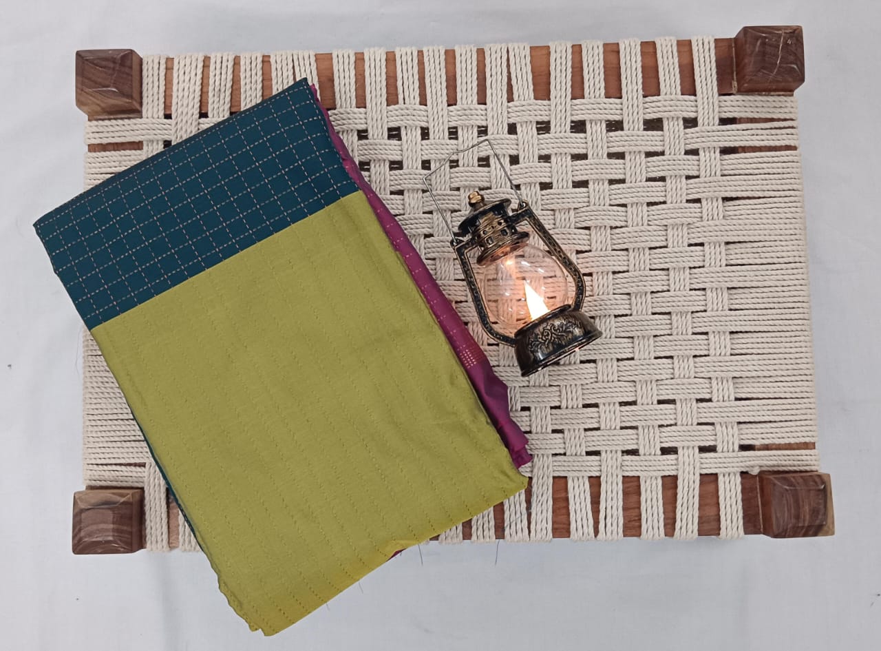 NSTR1022-NSTR1023-Noil silk checked border saree Light green and light brown