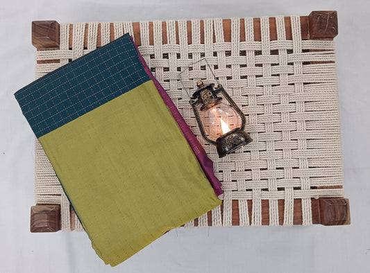 NSTR1022-NSTR1023-Noil silk checked border saree Light green and light brown