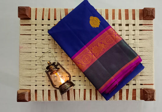 NVBS005 -Ink blue color and pink colour border bridal saree