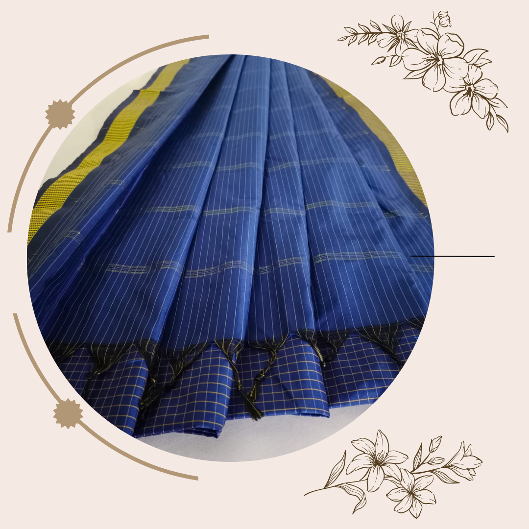 NVSSCB006-Blue Checked Border Soft Silk Saree