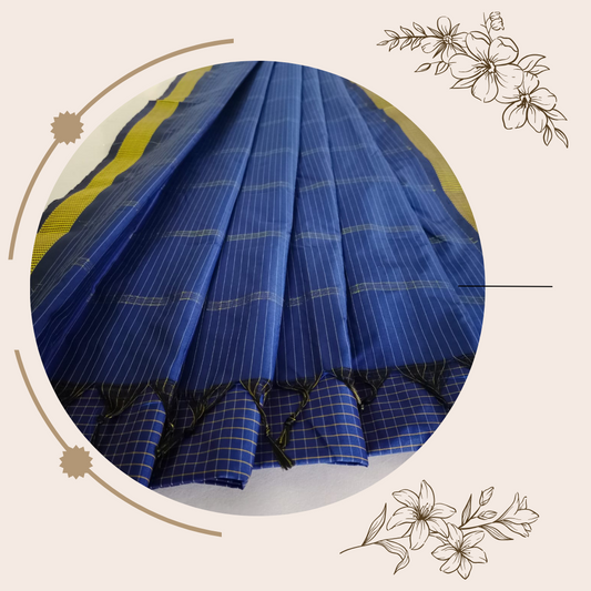 NVSSCB006-Blue Checked Border Soft Silk Saree