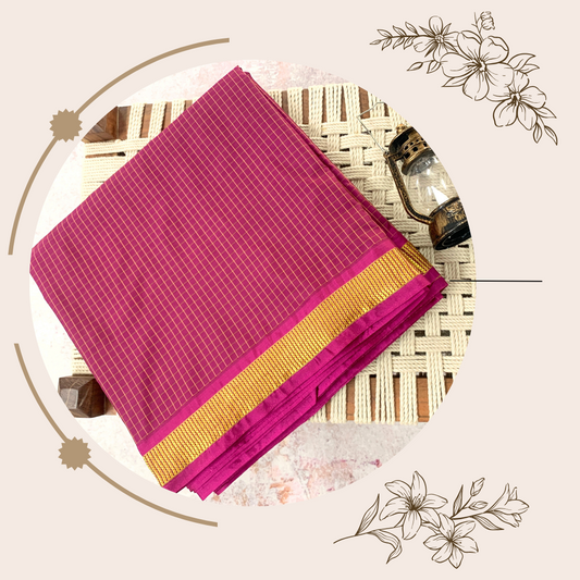NVSSCB006- Majenta Colour Checked Border Soft Silk Saree-9 yard Saree
