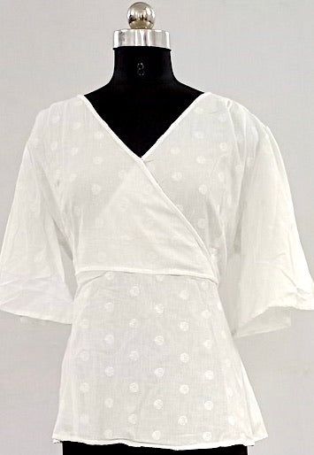 Classic Comfort: White Full Sleeve Pure Cotton Crop Top- NV92367/F001-004