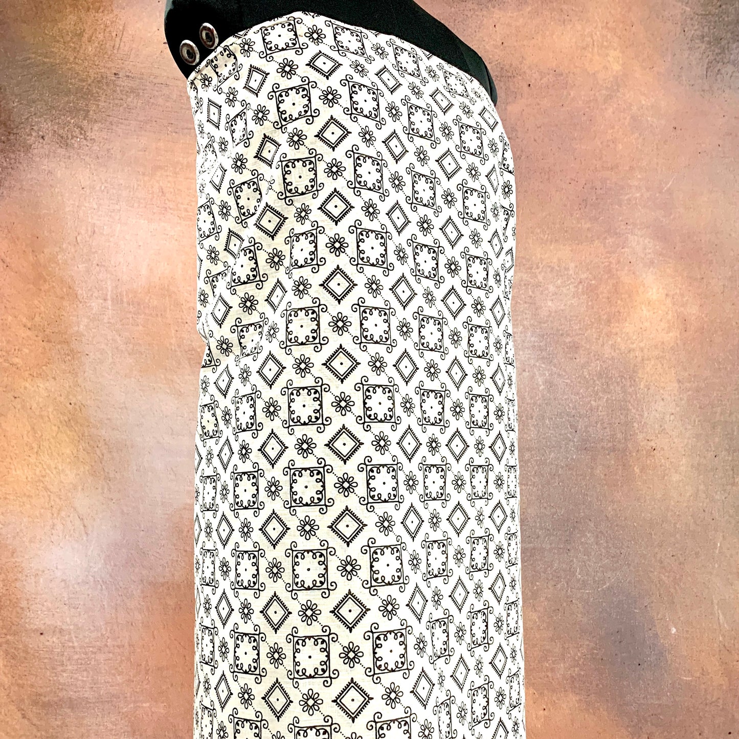CPY006-Cotton-Monochrome Majesty: White with Black Traditional Printed Cotton Fabric
